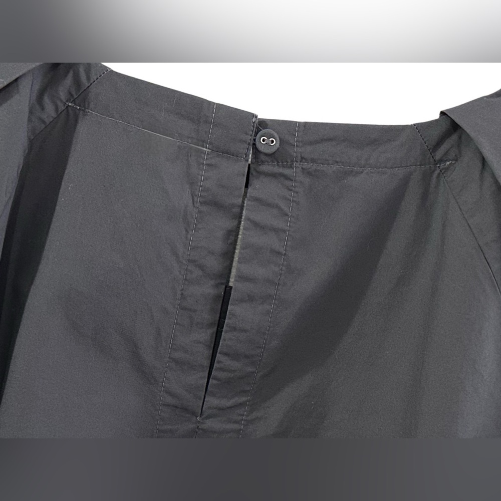 LOFT Dark Gray Cotton Blouse M Button Detail Puff Sleeve Popover Top 42” Bust - Picture 6 of 8